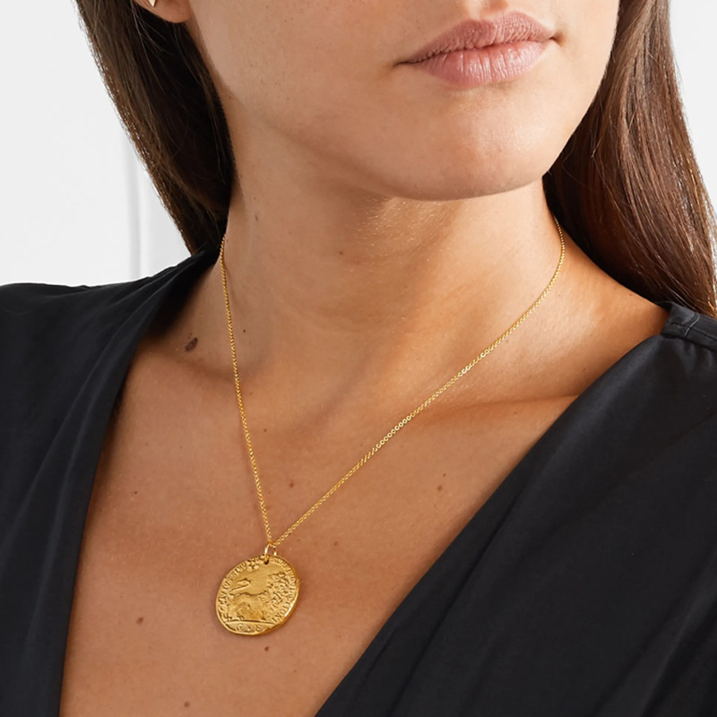 Dante Divine Comedy Lion Coin Necklace Female Ins Trendy European and American Retro Palace Relief Craft Round Brand Gold Coin Necklace