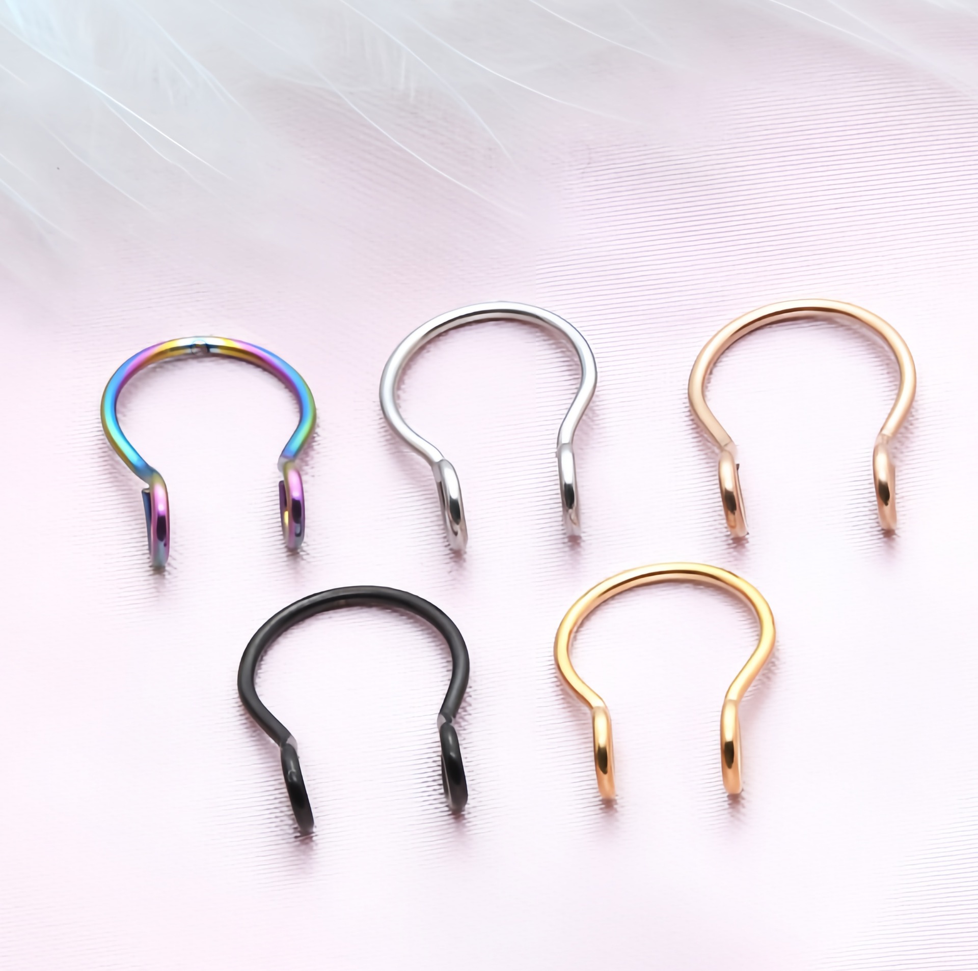 Cross-border European and American sources of double-ring nasal ring nasal septum painless perforation-free nose clip stainless steel fake nose nail puncture jewelry