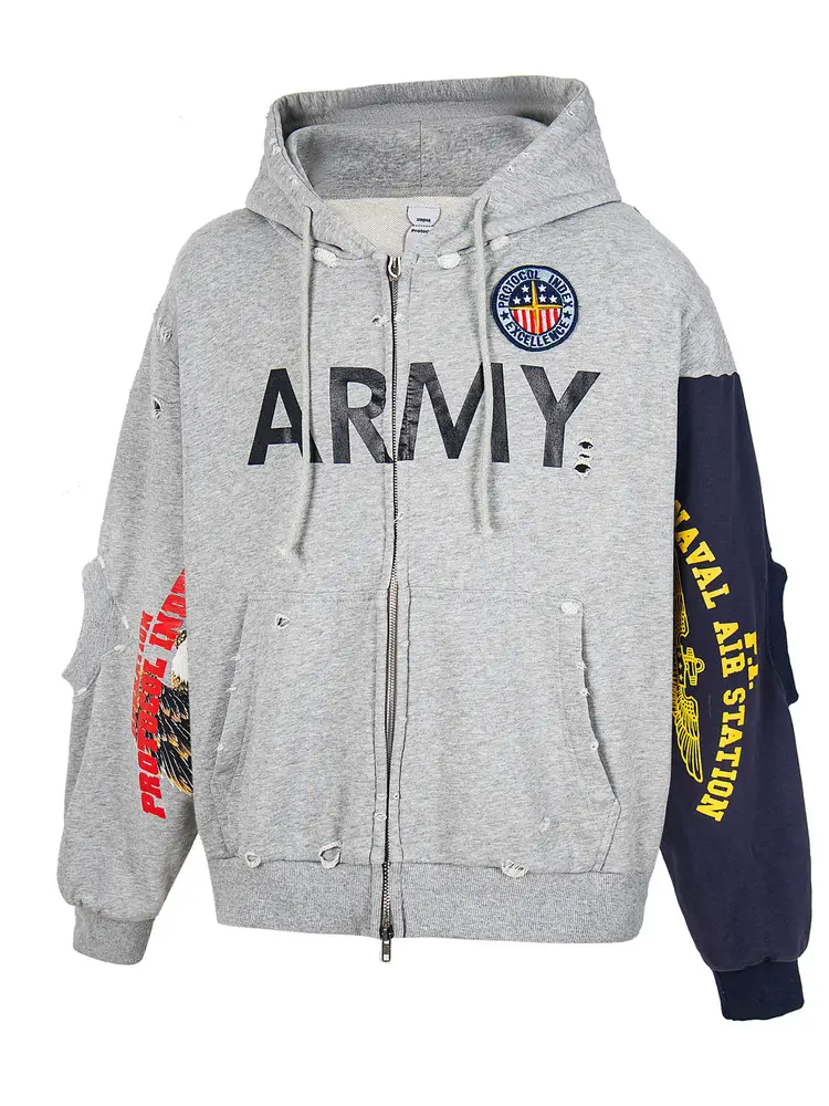 Protocol Index 25Fw Project G/R Distressed Patchwork Zipper Hoodie Sweatshirt