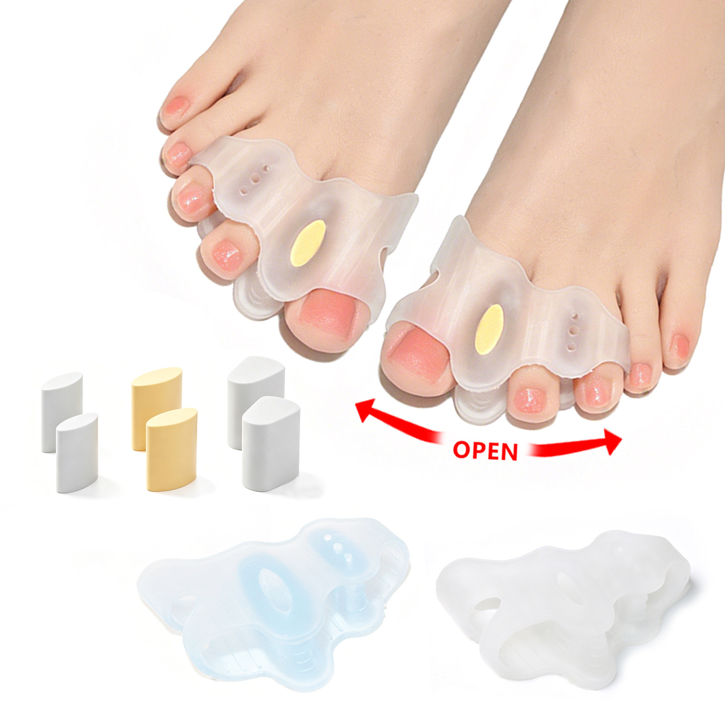 Three-Hole Toe Separator, Toe Valgus Adjustment Set, Big Toe Bone Overlap Separator, Anti-Wear Foot Separator Pad