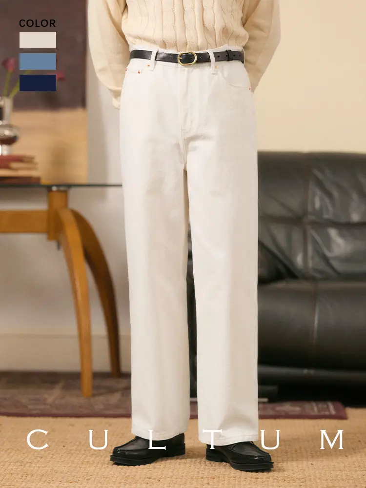 Cotton washed CULTUM retro IVY style high waisted jeans for men's casual versatile loose long pants