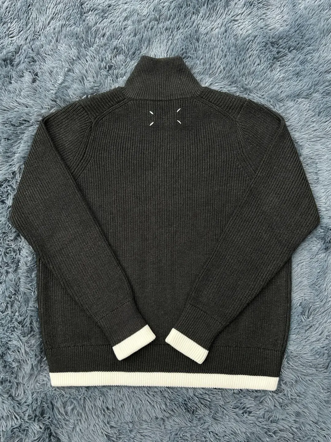Square Neck High Collar Double Zipper Color Block Sweater Cashmere Blend Knitwear Cardigan Unisex thickened Outwear