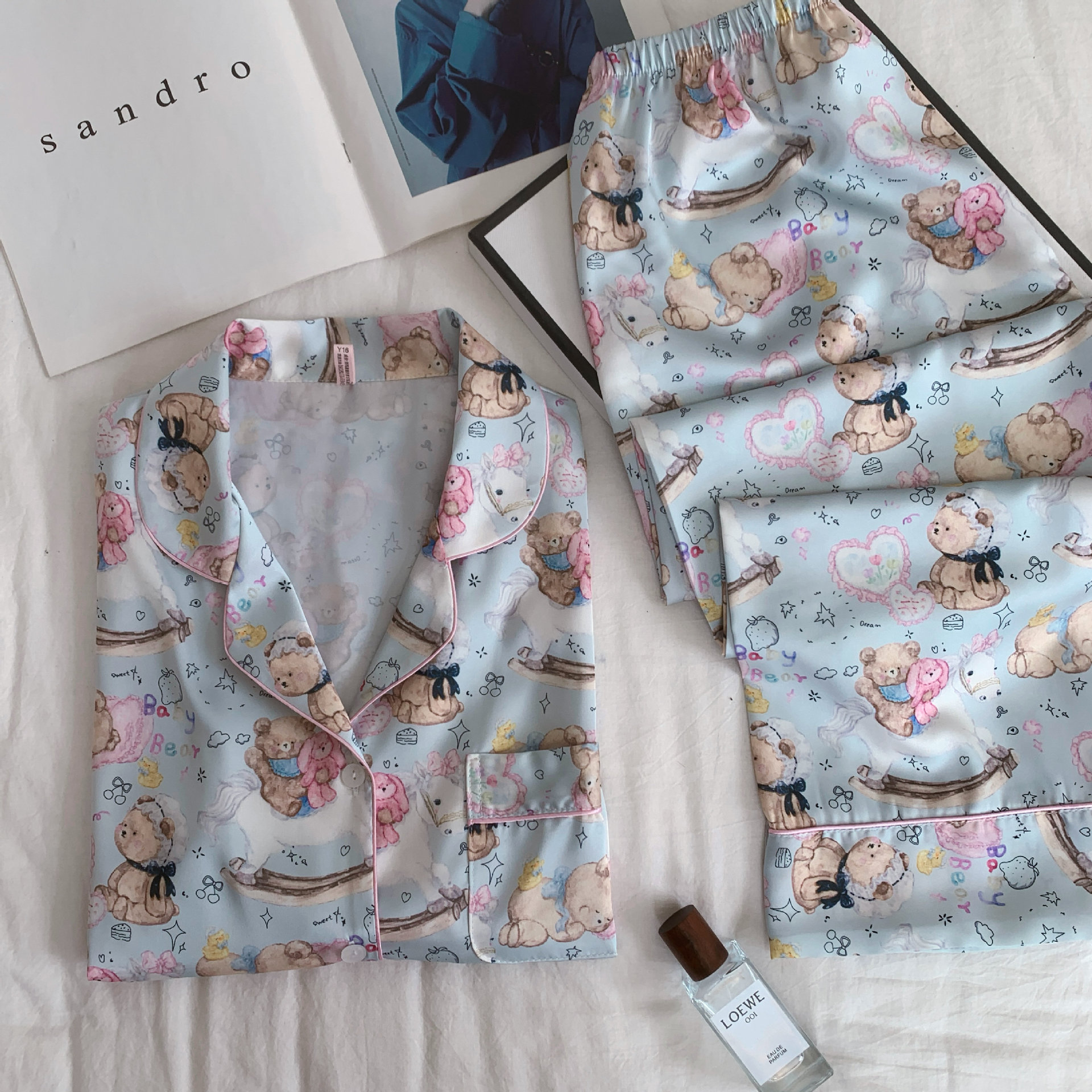 [Blues bear] 2025 spring new cartoon bear pajamas long sleeve trousers academic style home service suit