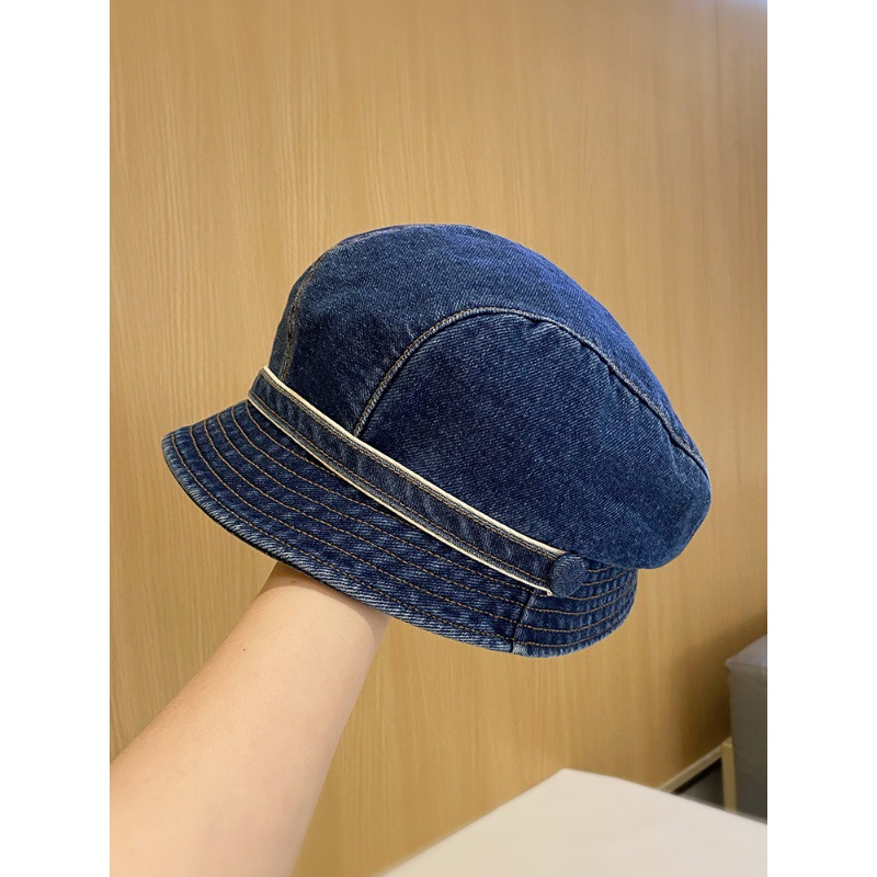 Korean style versatile face-looking denim fisherman hat for women spring and summer new British short brim beret hat foldable four seasons