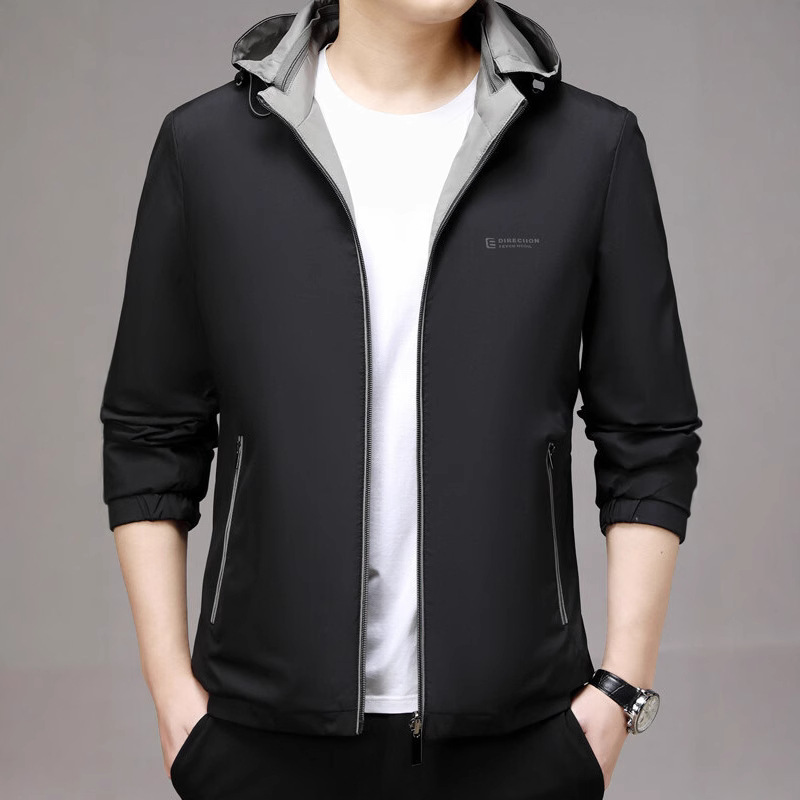 Men's Removable Hat Jacket Spring New Men's Business Casual Windproof Dad Jacket for Middle-aged and Elderly