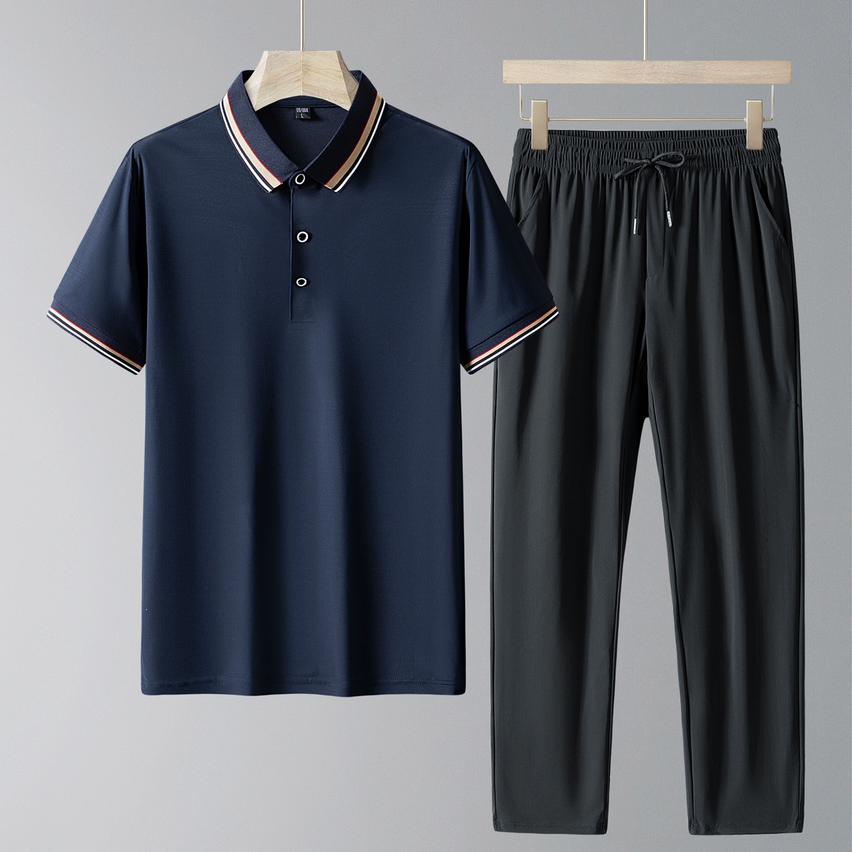 Diyu Shenlong Ice Silk Short Sleeve Polo Shirt Men's Summer New Style Middle-Aged and Elderly Suit Light Business T-Shirt Straight Pants