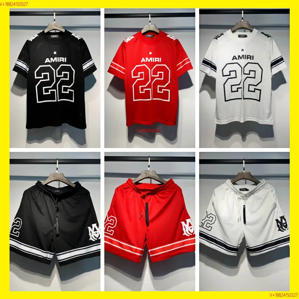 Amiri24 New Short-Sleeved T-Shirt Number 22 Jersey Football Uniform Mesh Sports Casual Shorts Couple Suit