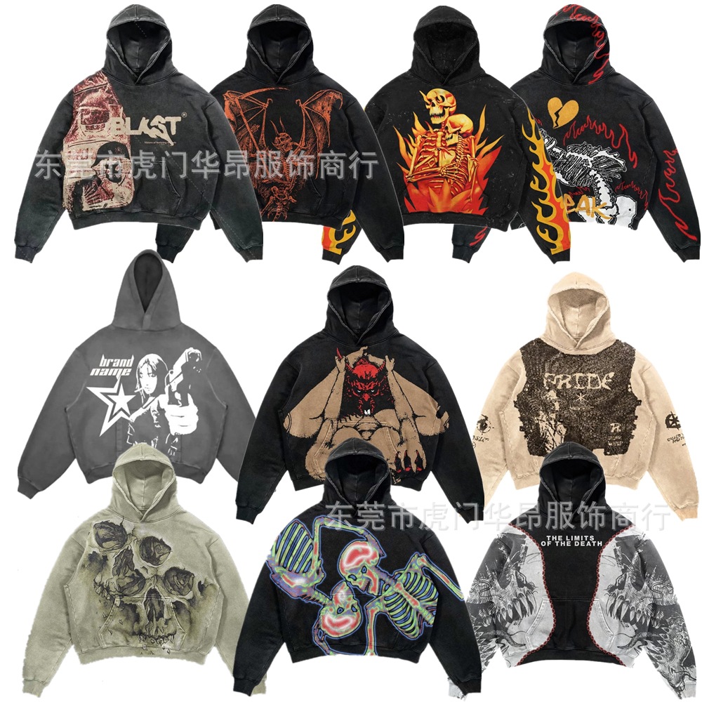 Cross-border Hot Spring and Autumn New Skull Funny Hooded Sweatshirt Men's 3D Digital Printing Polyester Healthy Cloth Coat Women Foto QC de 1688 na Qualit.ly