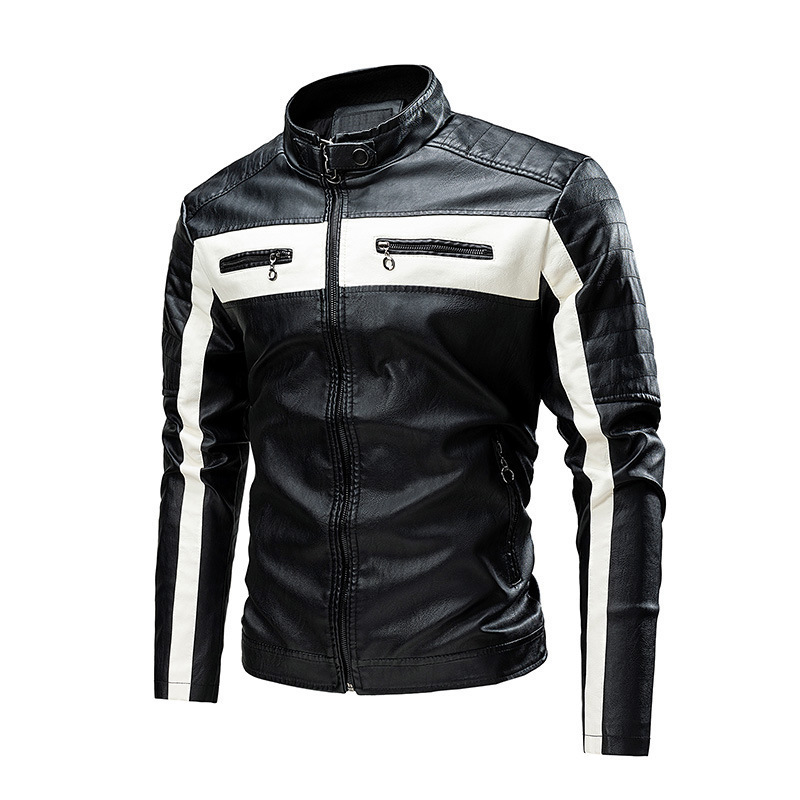 Cross-Border New Men's Splicing Fashion Leather Jacket New Motorcycle Leather Jacket Plus Size Men's Clothing Amazon