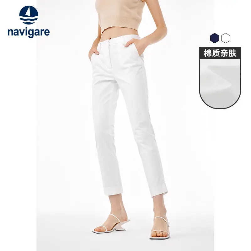 Navigare Italian Dinghy White Straight-leg Casual Pants New arrival Business Work Clothing Nine-Point Pants Suit Pants for Women