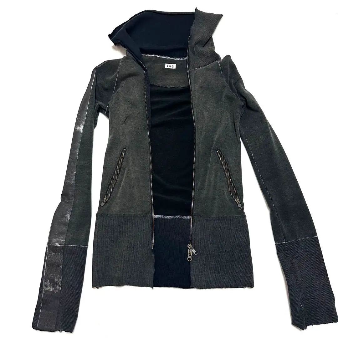 (L.G.B) 00S Long Sleeves Sweatshirt with a Visual Style, Distressed Half-High Collar Sweatshirt