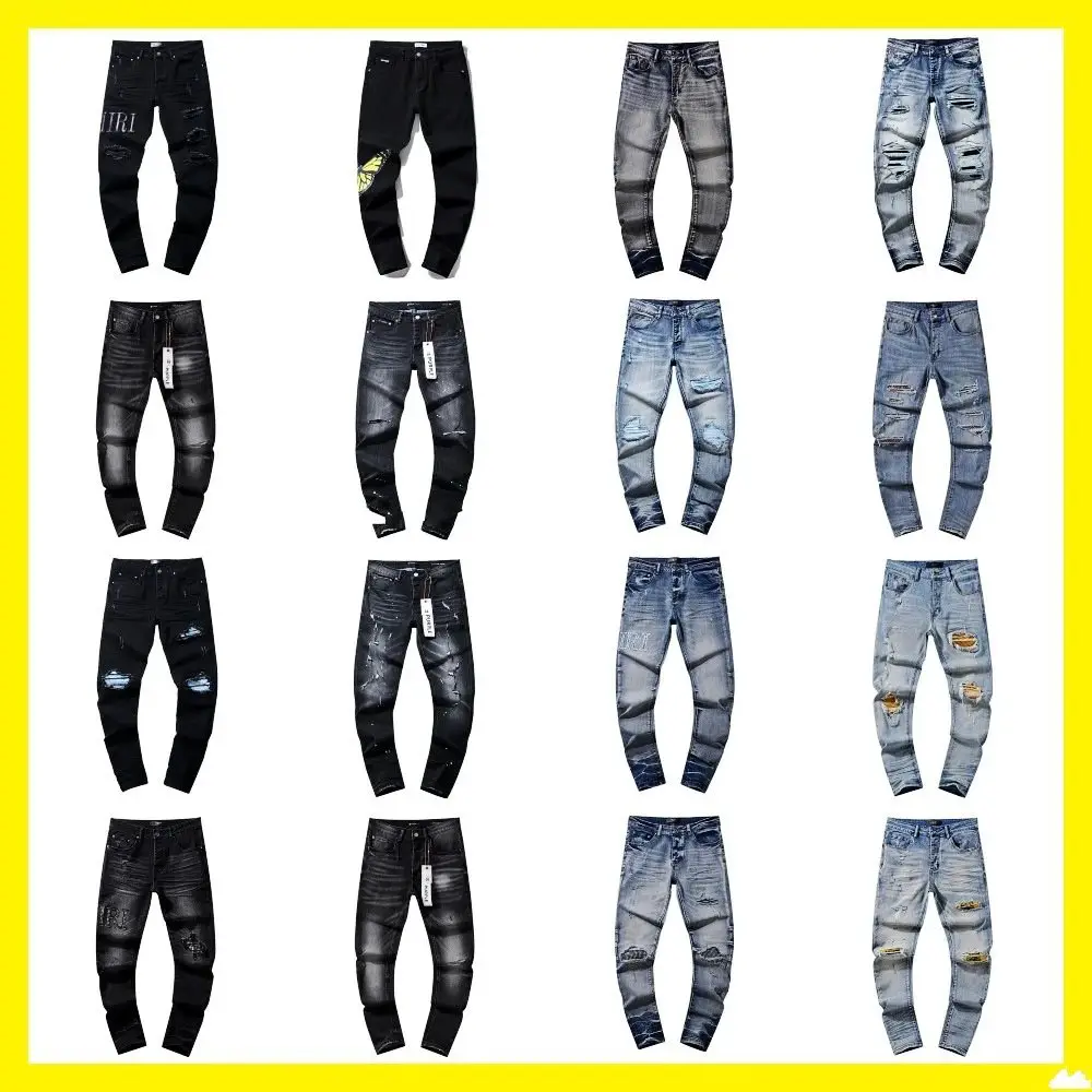 American high street torn patches trend retro straight jeans brand