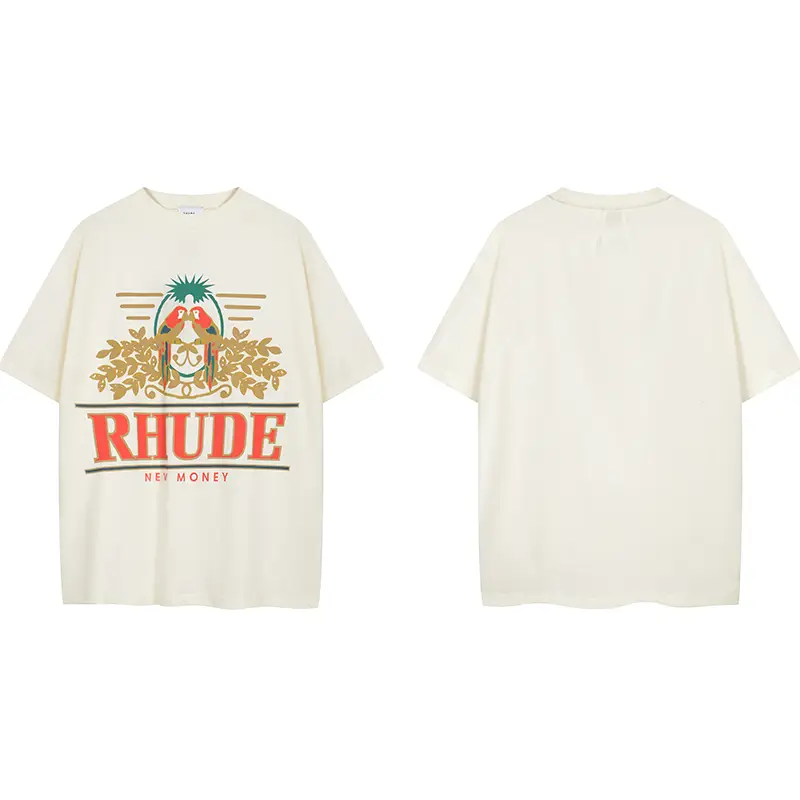 24Ss Rhude Niche style Trendy Summer New arrival Crown Flag High Street Retro Loose Round Neck Short Sleeves T-Shirt Men