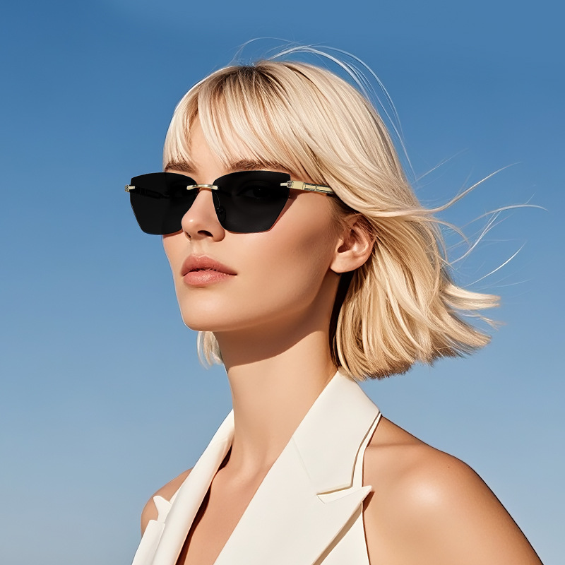 Cross-Border Spot New Rimless Edge-Cut Sunglasses Fashionable Cat-Eye Gradient Sunglasses European and American Retro Internet Celebrity Hot Style