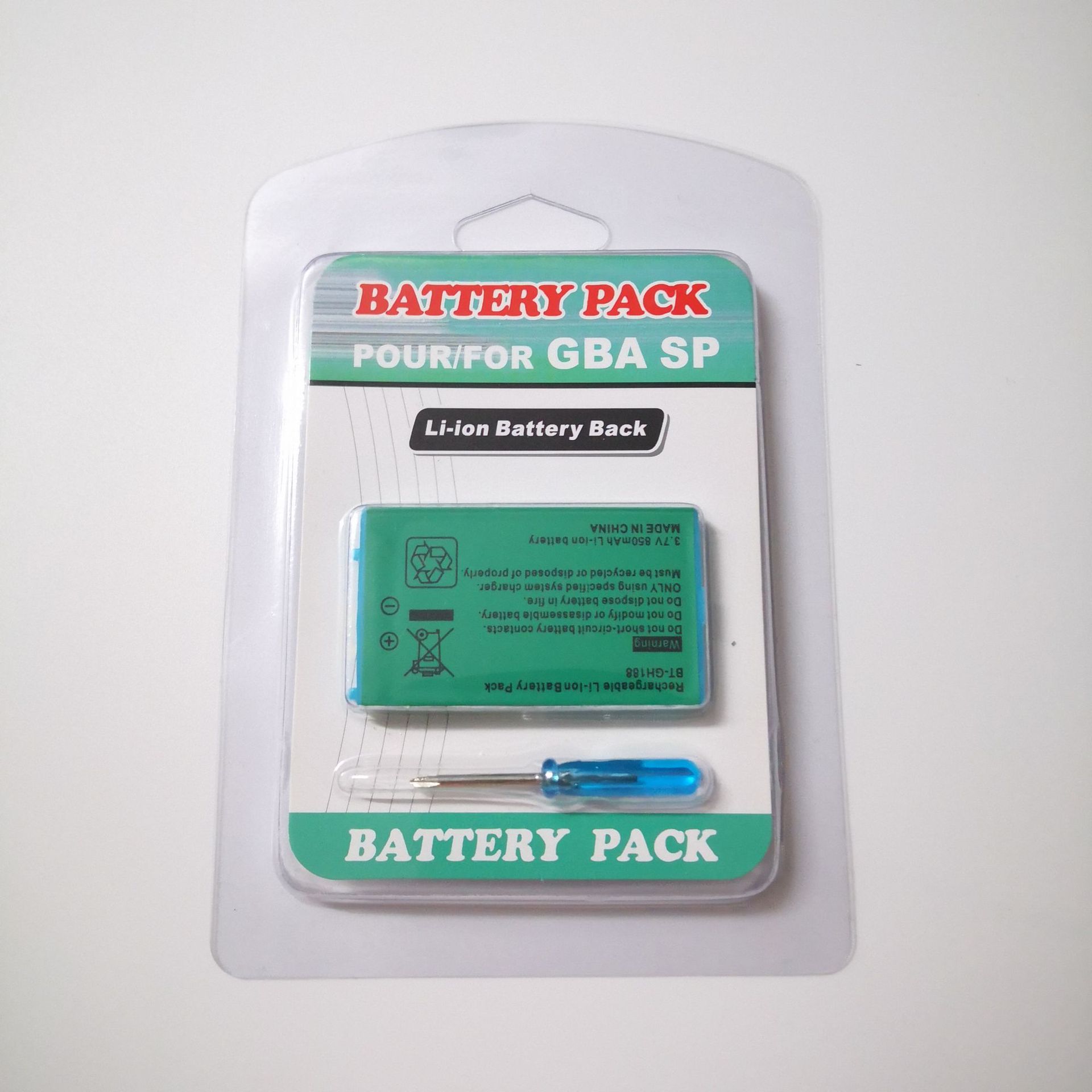 Factory supply GBA SP 850mAh game console battery + screwdriver GBA SP battery blister pack