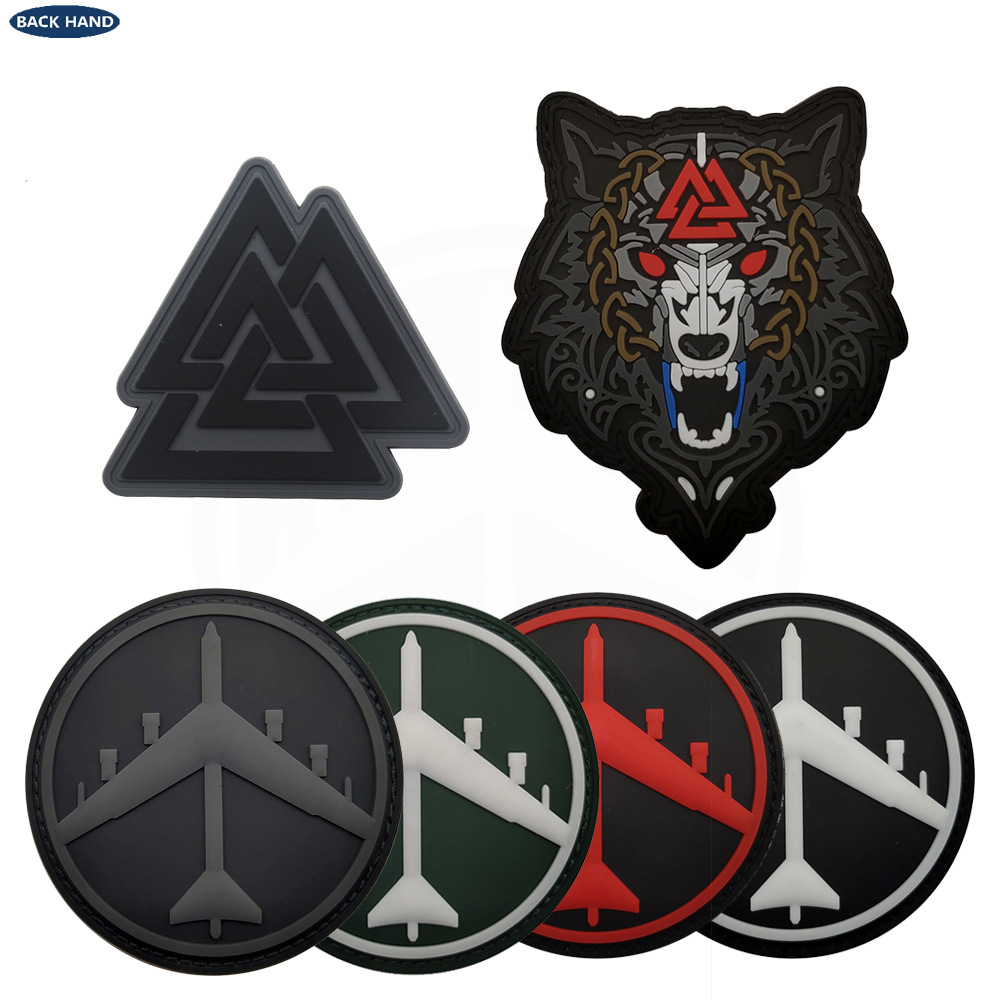Haike Outdoor 3D PVC Dropping Glue Armband Odin Val Wolf Head Viking Outdoor Package with Velcro Badge