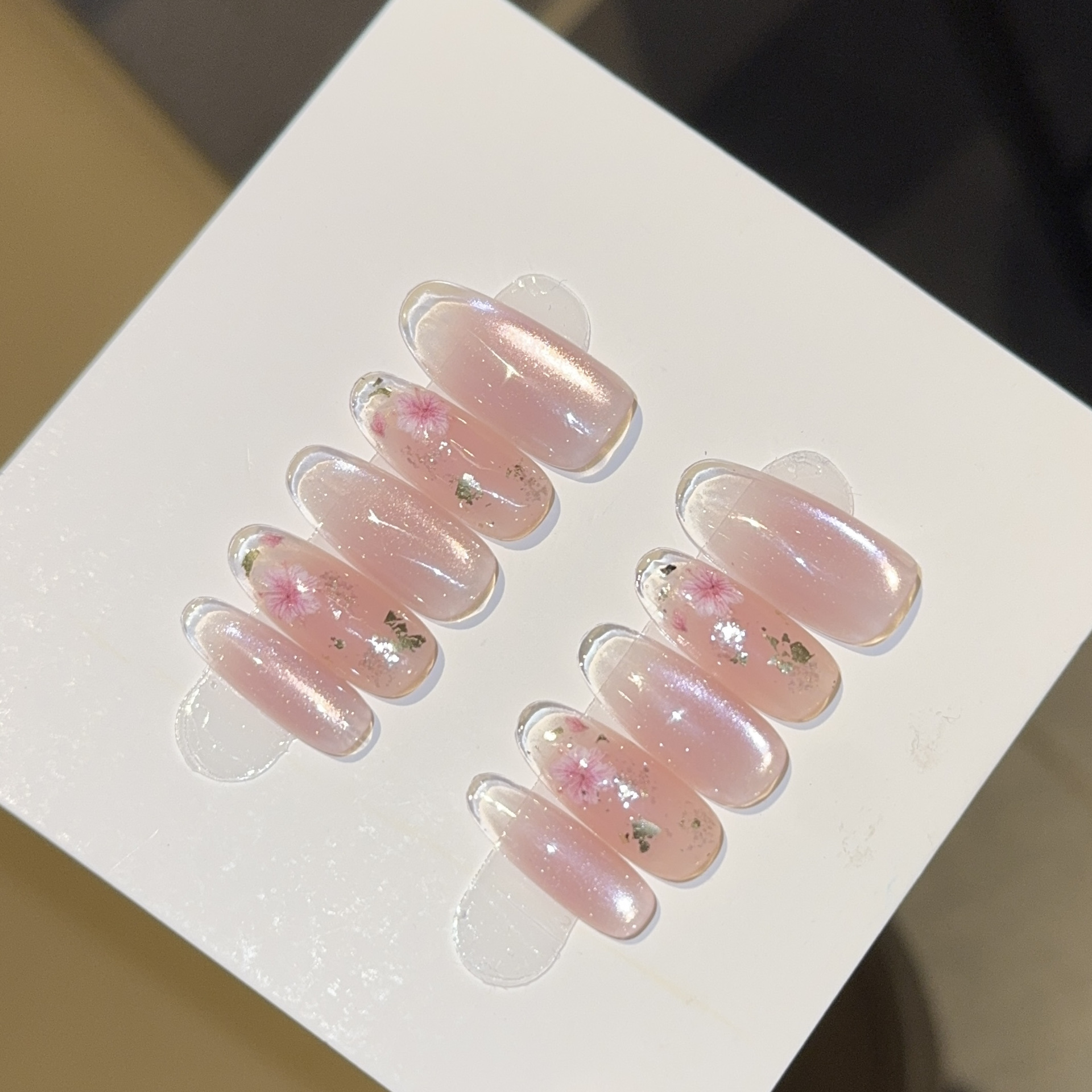 Qianfan【Huaixihua】Ins Spring Cat-Eye Wearable Nails Pure Handmade Premium Nail Art Stickers Fake Nails