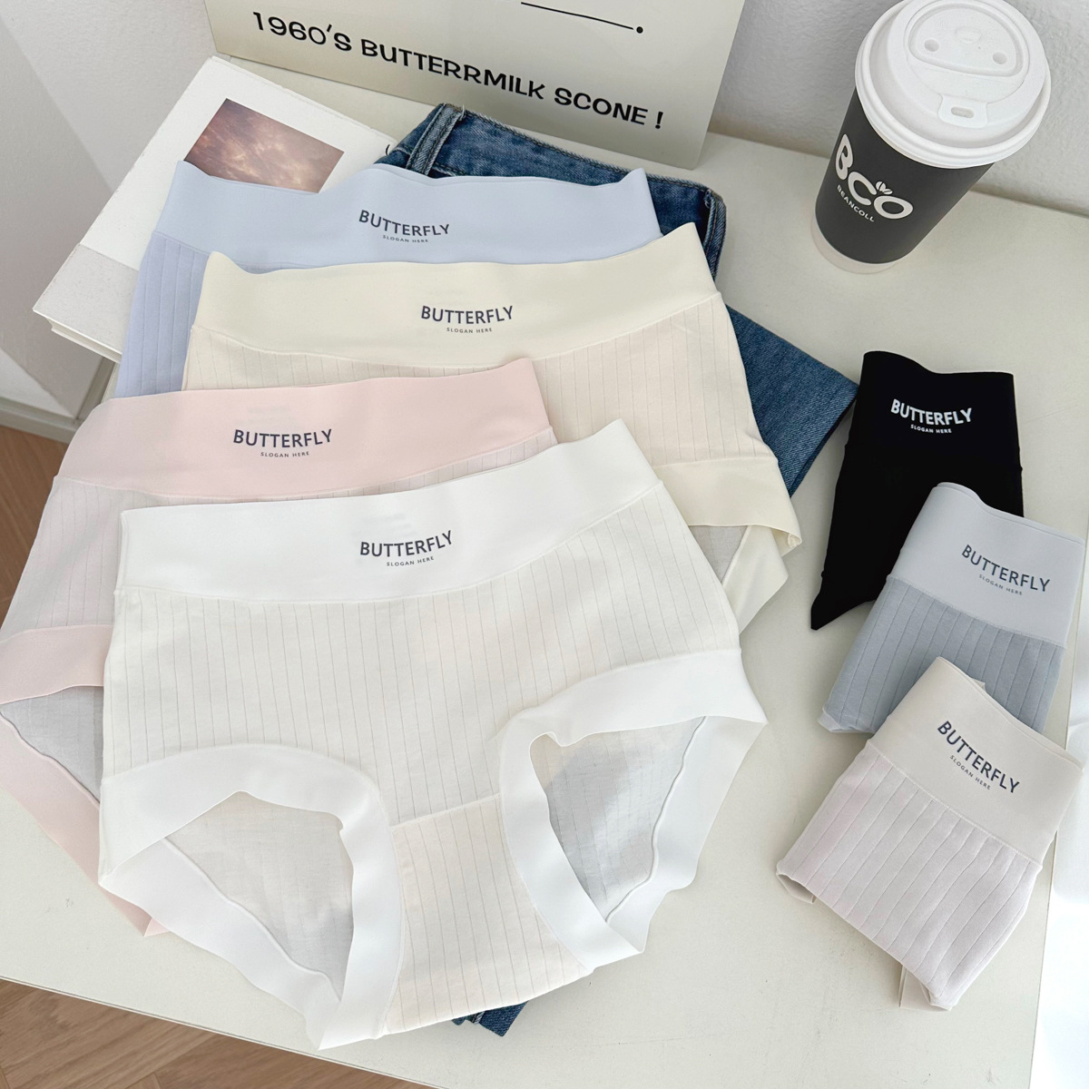 N8387 60 Class A Long-staple Cotton Antibacterial New Color Skin-friendly Breathable Vertical Pattern High Waist Ladies Panties Briefs