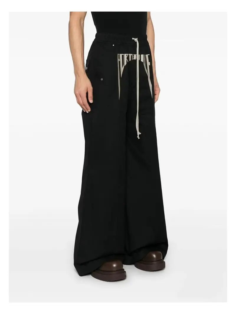 Rick Owens DRKSHDW Embroidered Logo Wide-Leg Pants Black