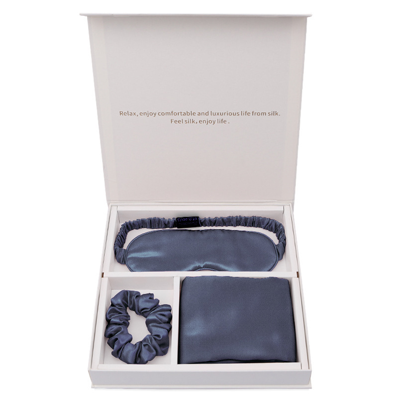 Customized Silk Gift Three-Piece Set 100% Mulberry Silk 19mm Silk Eye Mask Hair Band Pillowcase Gift Box