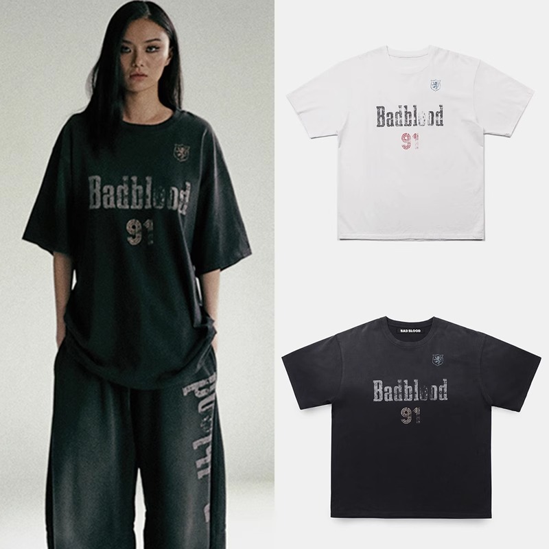 Korean Badblood Bcac Series American Retro Loose T-Shirt Women's Short-Sleeved Niche Washed Distressed Top Trendy