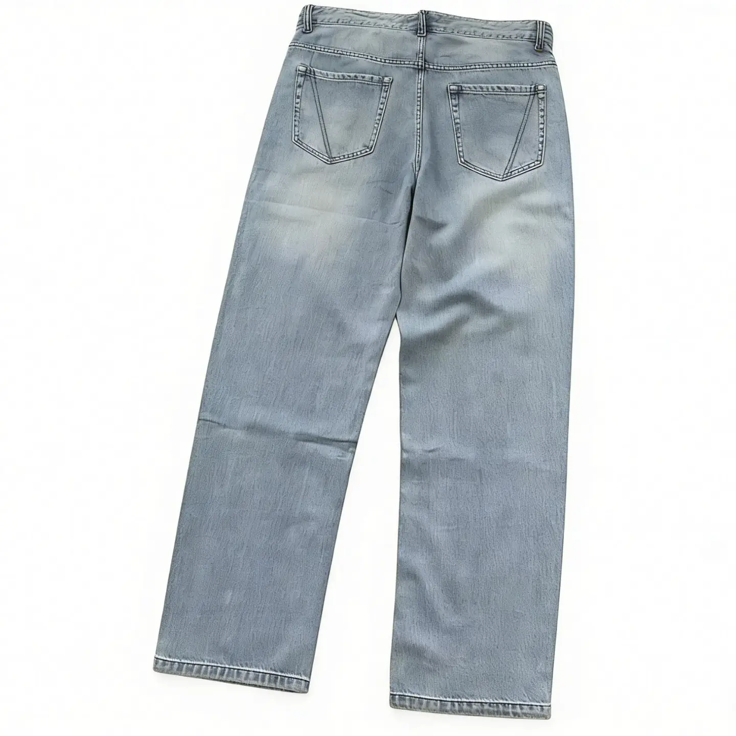 Light Blue Jeans with Brown Patches on the Back Waist and Diagonal Stripes on the Pockets, Model 66031335