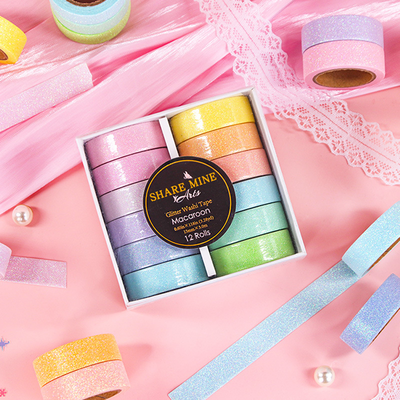 Wheat Youth Glitter Glitter Macaron Solid Color and Paper Tape Cross-border Hot Sale Rainbow Color DIY Hand Account Decoration