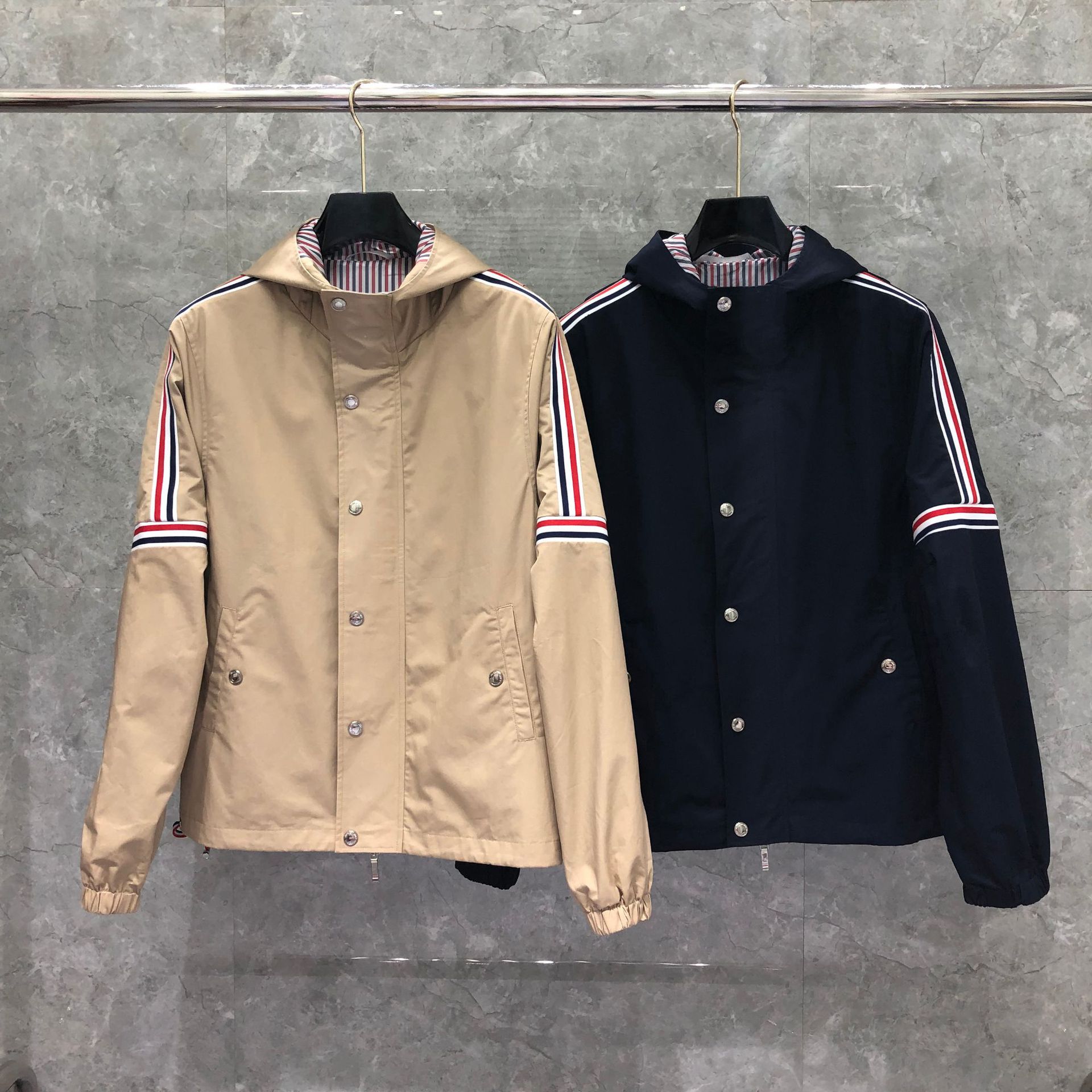 Dongguan Brand Factory Direct Marketing tb Jacket Spring and Autumn New British Style Men's and Women's Ribbon Embroidered Windbreaker Jacket