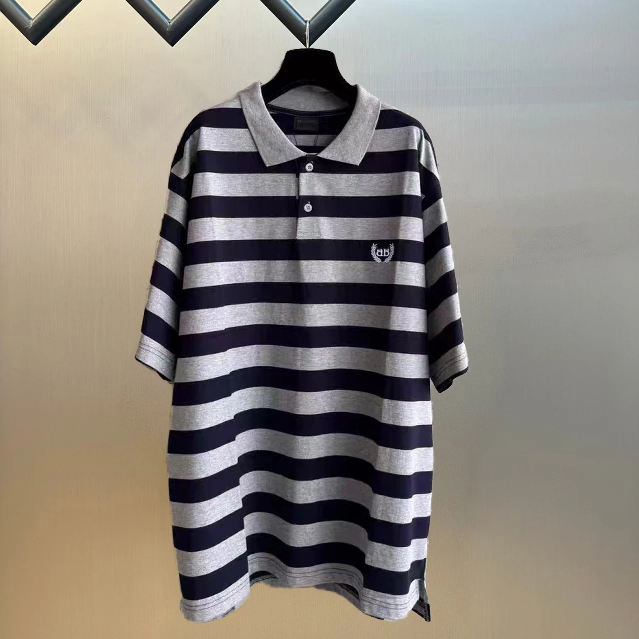 Ceiling direct shooting Parisian style summer trend brand wheat ear embroidery stripe lapel polo shirt T-shirt for men and women