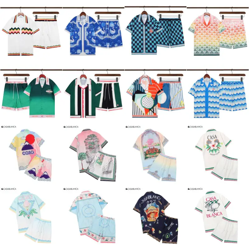 Cross-Border Casablanca Casablanca 2023 New Fancy Short-Sleeved Shirt Cardigan Short-Sleeved Two-Piece Set