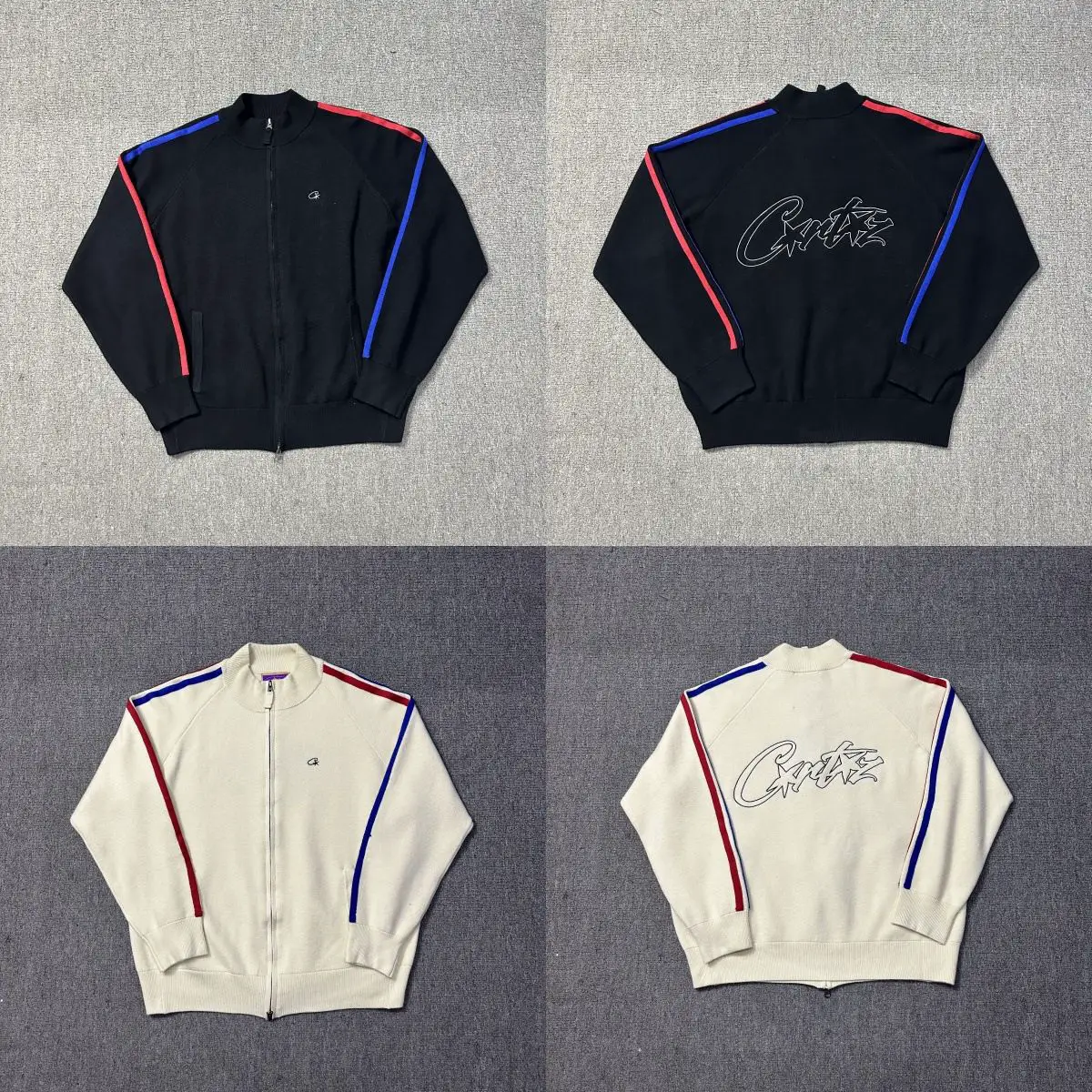 Cross border Croteiz Street Hip Hop Embroidered Alphabet Stand up Collar Zipper Devil's Island Cardigan Knitted Sweater Coat