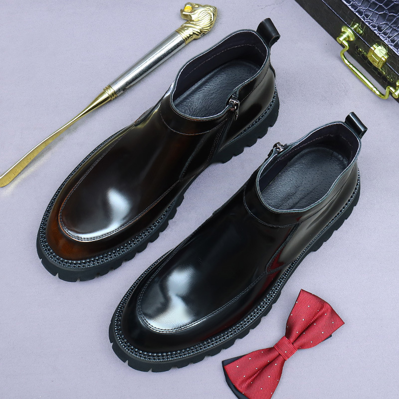 [Hot Selling] Chelsea Boots for Men, High-End Genuine Leather Business Casual British Style Cowhide Thick Sole Glossy Martin Boots
