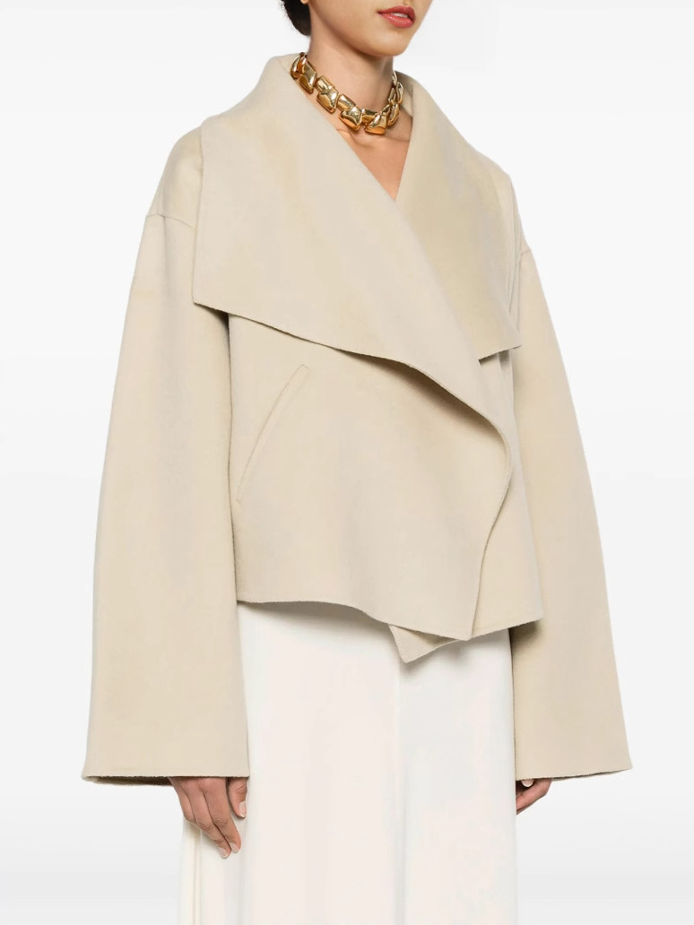 Tot26 Spring/Summer New Classic Wool Double-Sided Short Oversized Jacket with Mandarin Collar