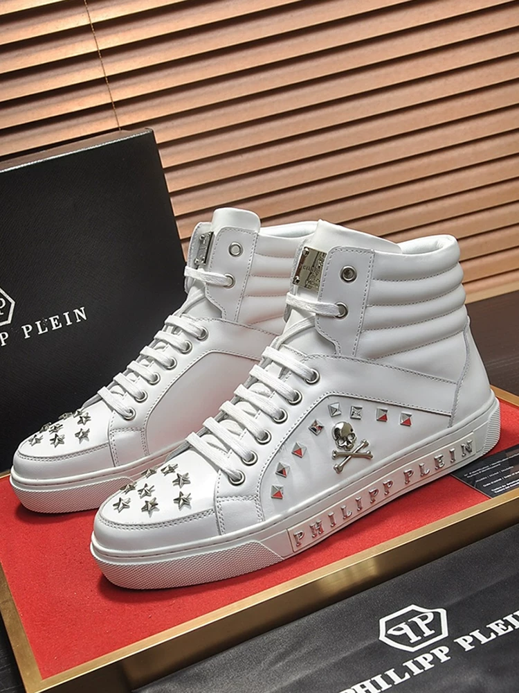 Philipp Plein Men's White Studded High-Top Sneakers