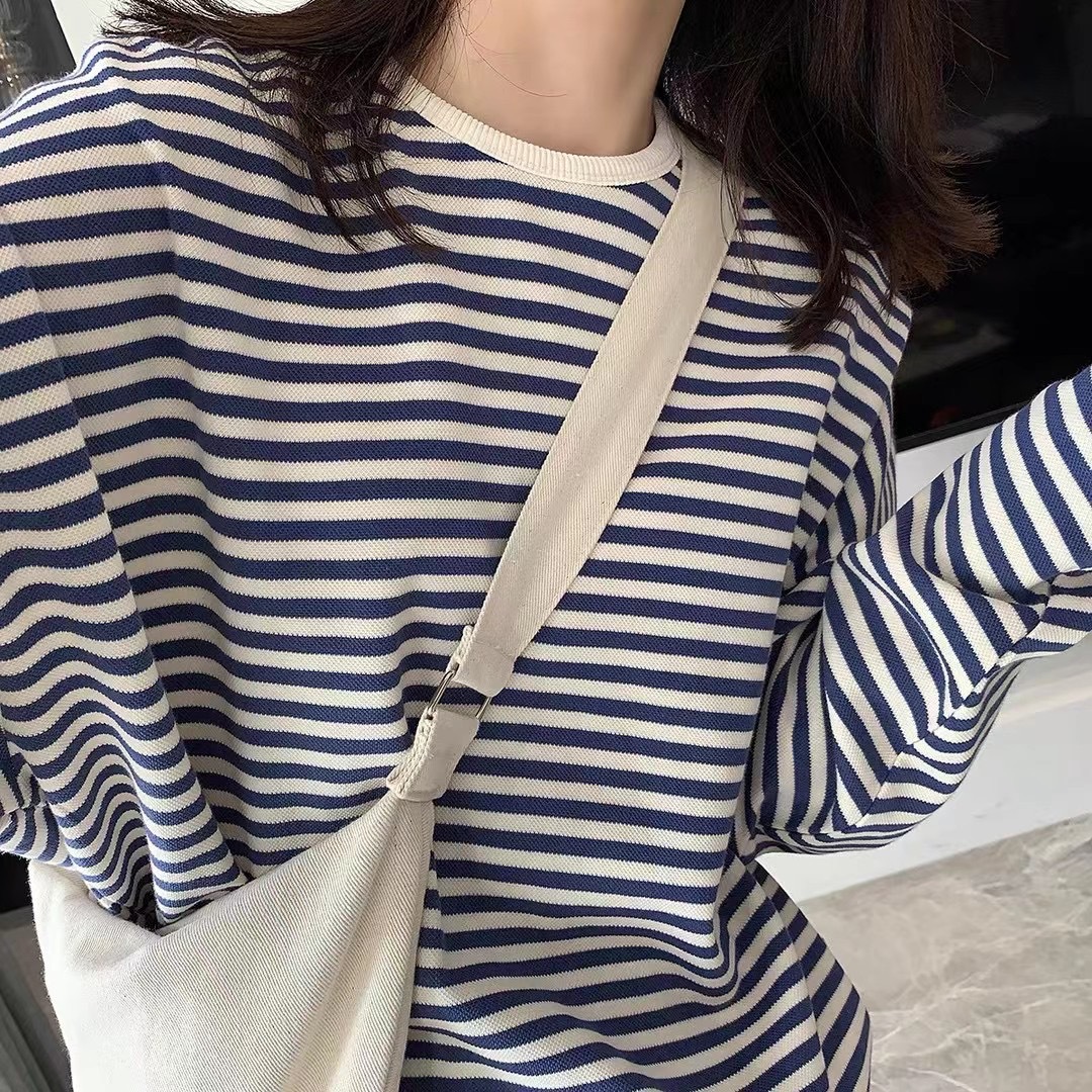 Gagd Stripesd Sweatshirt K-Style Simple Basic Sweatshirt T-Shirt Stripesd Women's T-Shirt Top