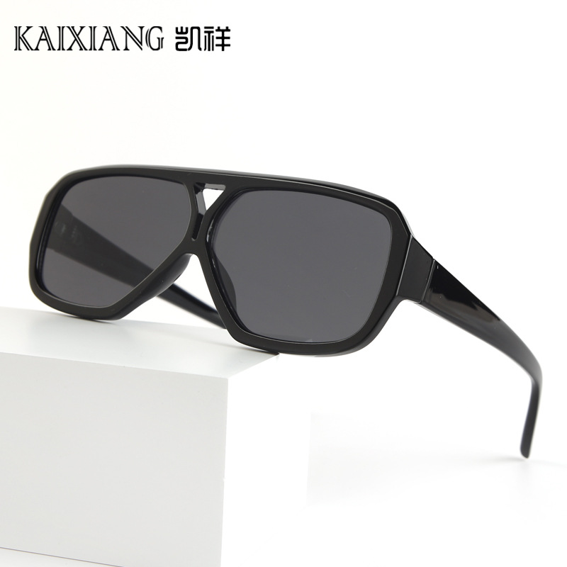 Large Frame Retro Double Beam Sunglasses Women's Sunglasses Anti-UV Glasses Fashionable Myopia Anti-blue Light Flat Glasses for Men