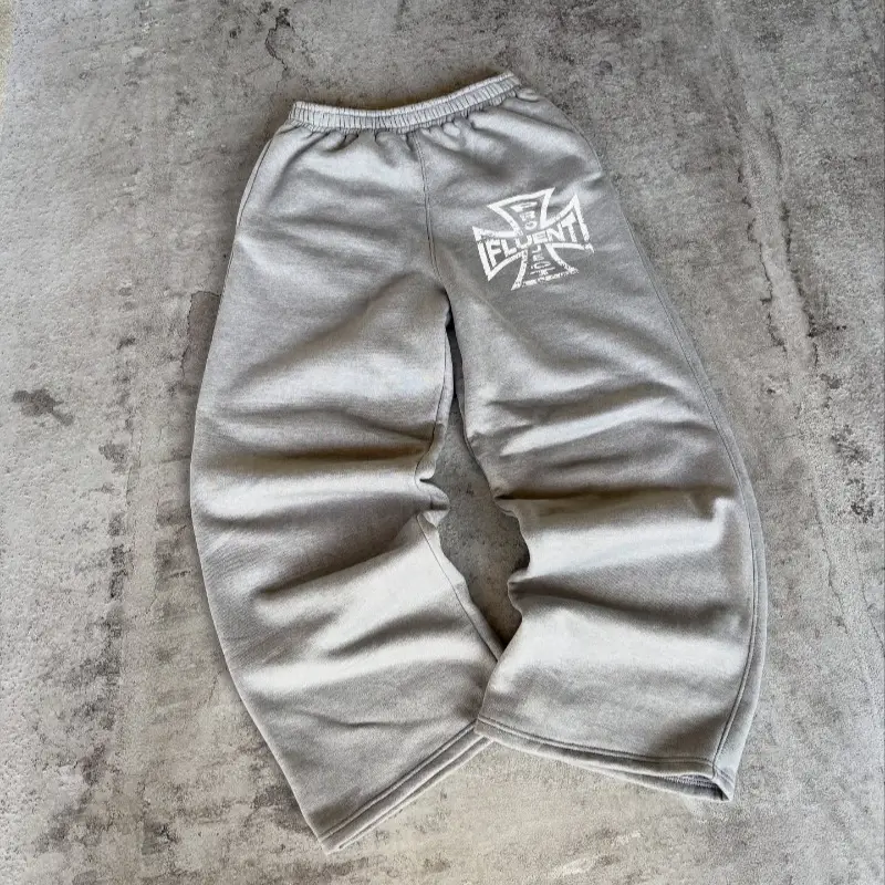 Cross-Border Aliexpress New High Street Trendy Brand Fluent Printed Sweatpants for Men and Women Y2K Elastic Waist Loose Casual Pants