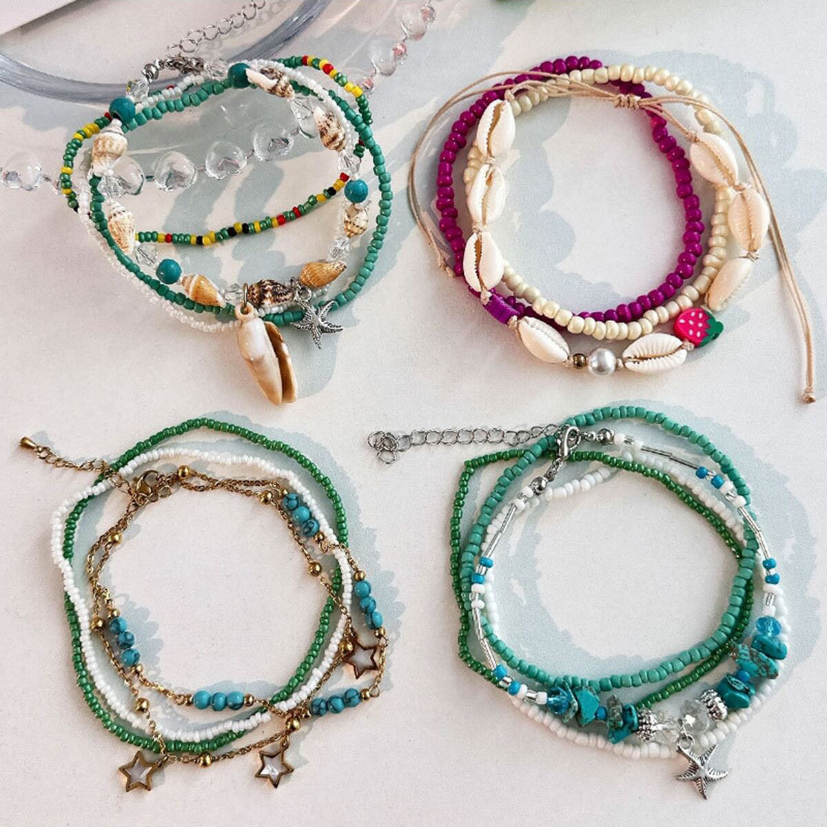 Summer Limited Bohemian Ethnic Style Beach Starfish Shell Bracelet Anklet Adjustable Travel Commemorative Jewelry