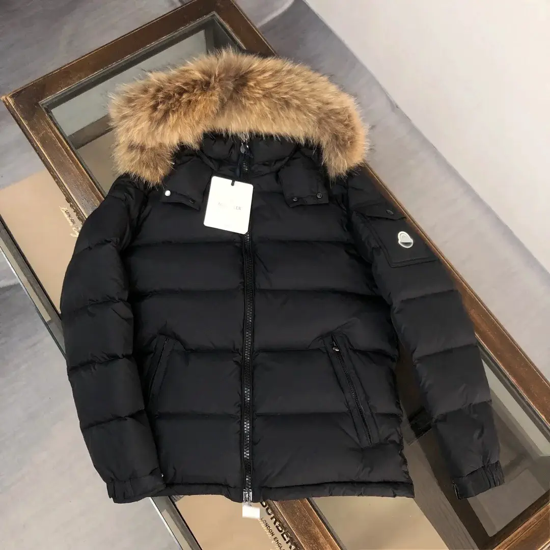 Moncler Black Fur Collar Hooded Down Jacket