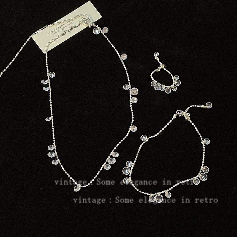 Niche Crystal Zircon Velocity Jewelry suit Temperament All-match Super Fairy Necklace Women's High-end Super Flash Bracelet Ring