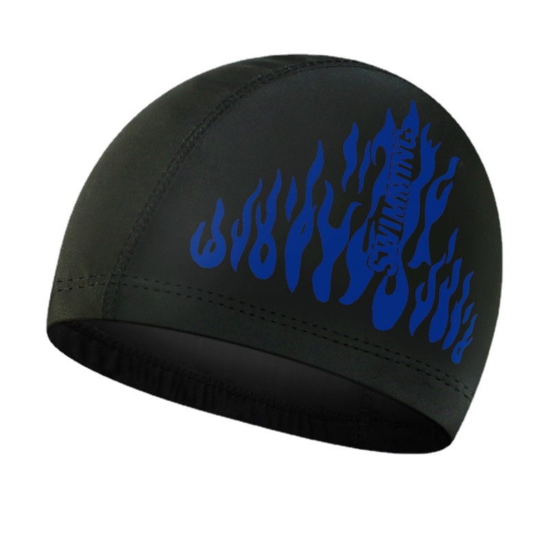 High quality flame blue cloth swimming cap comfortable hot spring polyester swimming cap for boys and girls factory direct sale