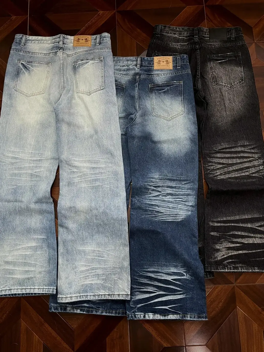 3Ch'Blade' American High Street Washed Whiskered Lightning Ripple Straight-leg Micro-Flared Denim Unisex