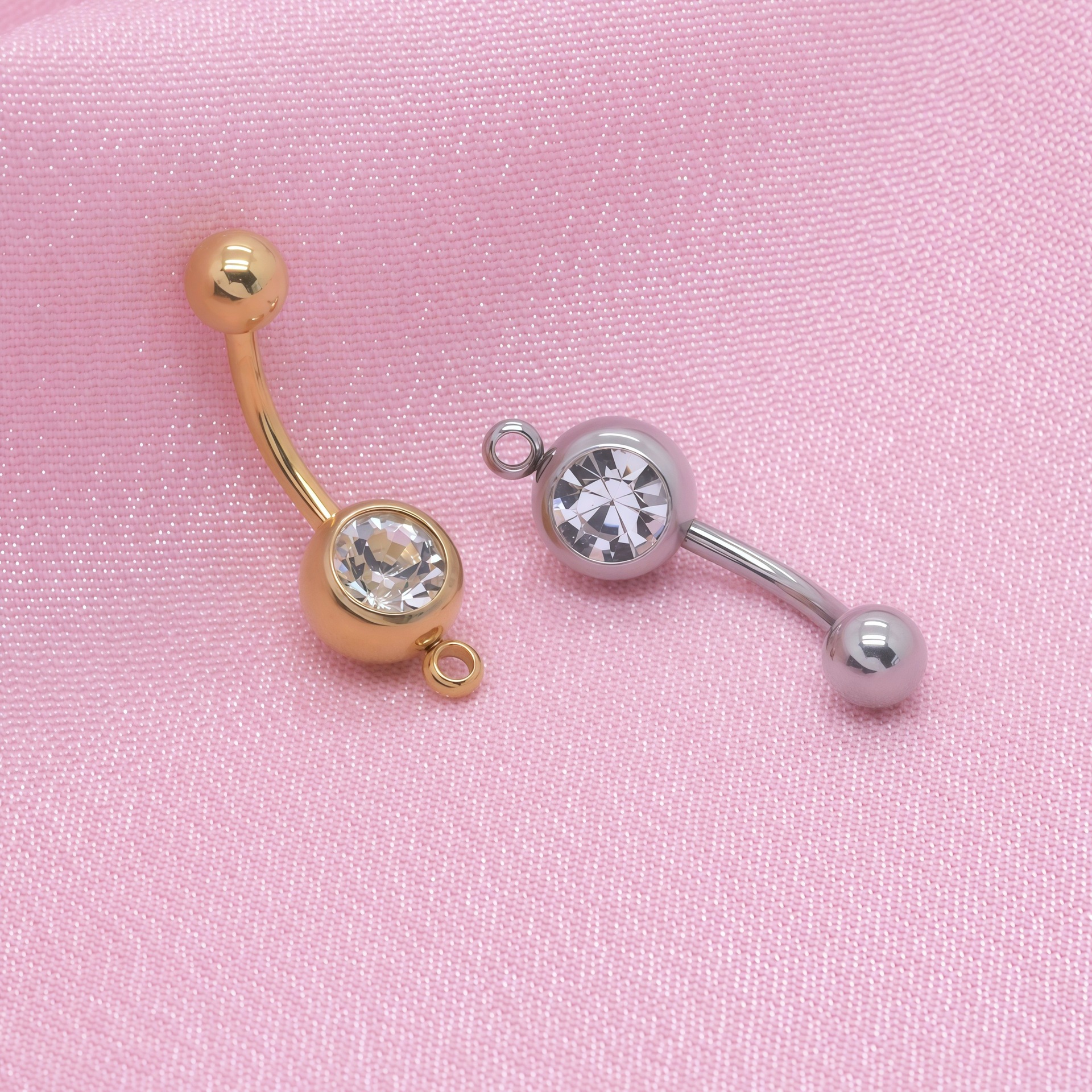 Classic Navel Piercing, European and American Style Stainless Steel Single-Head Zircon Pendant Navel Ring, Body Piercing Navel Jewelry