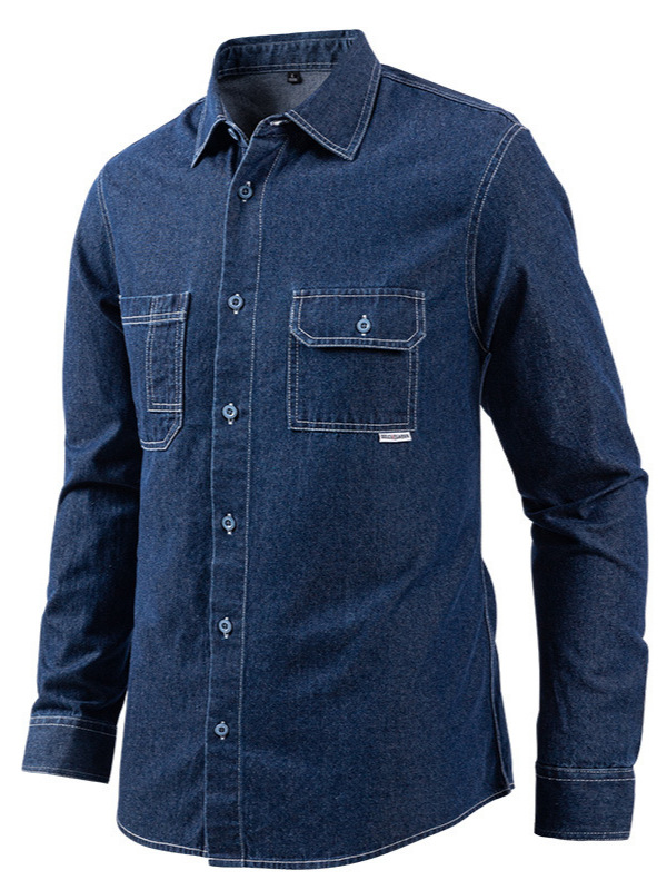 Linen Cotton Blended Denim Shirt Washed Comfortable Retro Top Casual All-match Men's Cardigan Long Sleeve Shirt for Men