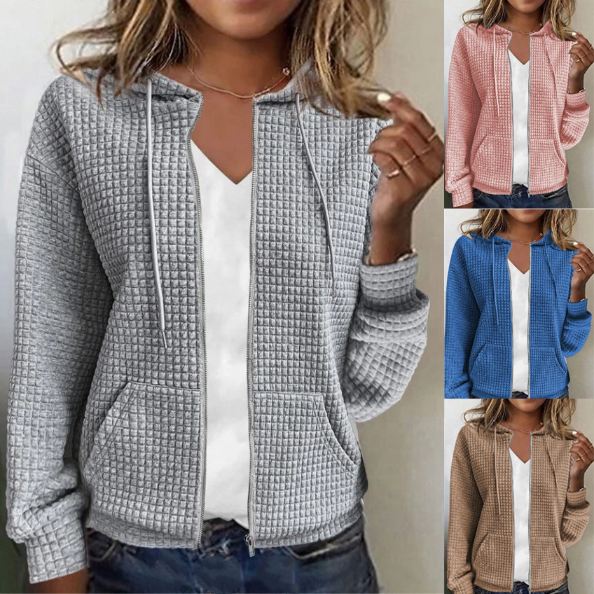 2024 Autumn/Winter European and American Women's Clothing Cross-Border Amazon Independent Site Zipper Hooded Cardigan Long-Sleeve Sweatshirt Jacket