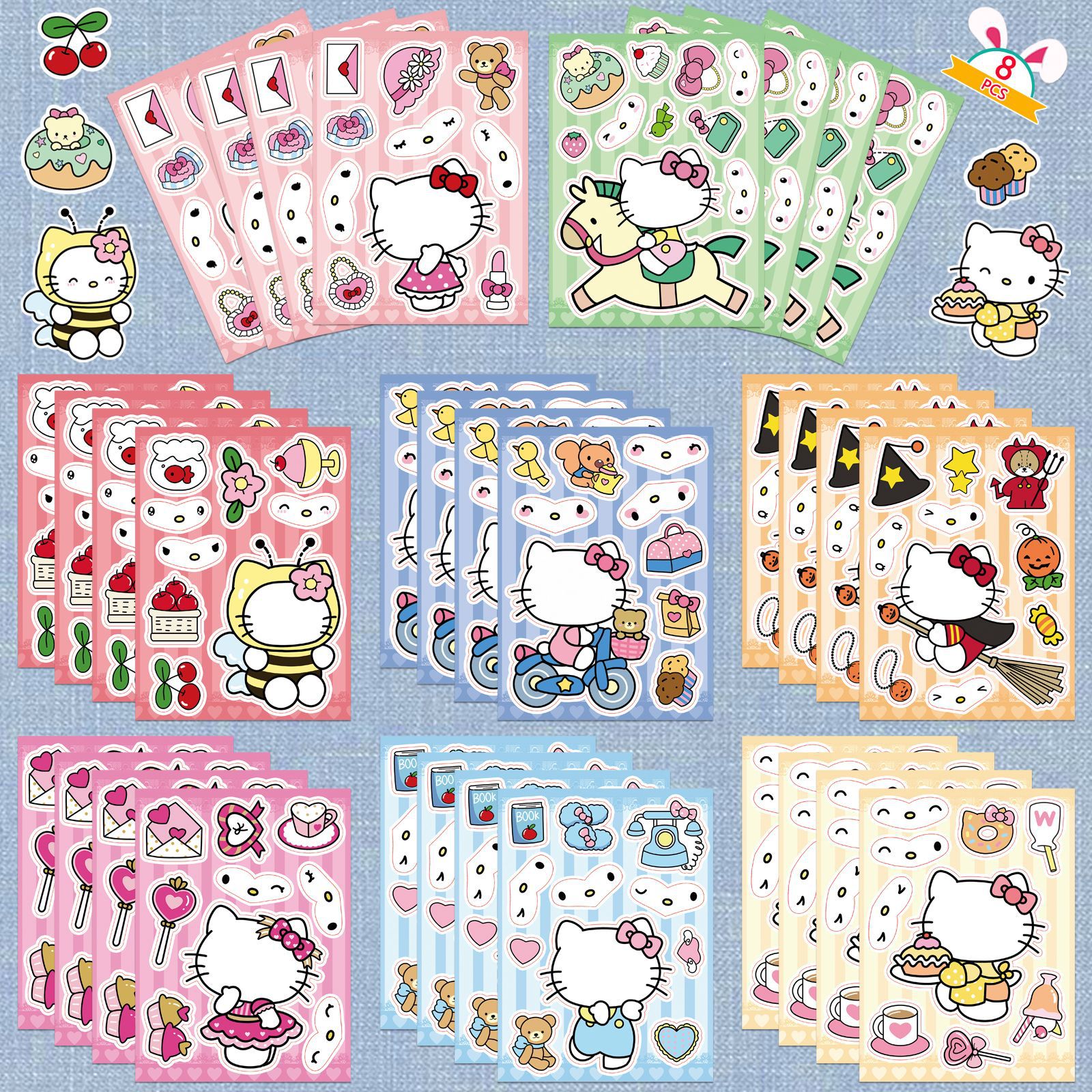8 Hello Kitty Puzzle Stickers KT Cat Sanrio Puzzle Parent-Child Interaction Make a face Stickers