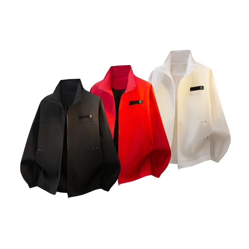 2026 Spring New Style Men's Personalized Velcro Stand-Up Collar Bomber Jacket Men's Trendy Outerwear Top