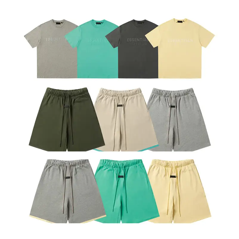 24S Cross-border European and American Fashion Brand FOG Line ESSENTIALS Casual suit Letter Short-sleeved Men's and Women's Color-matching Shorts