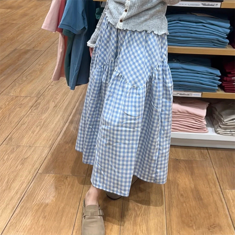 Plaid Skirt for Women 2026 Spring and Summer New Style High-Waisted Slimming Irregular Skirt Loose Large Hem A-Line Skirt