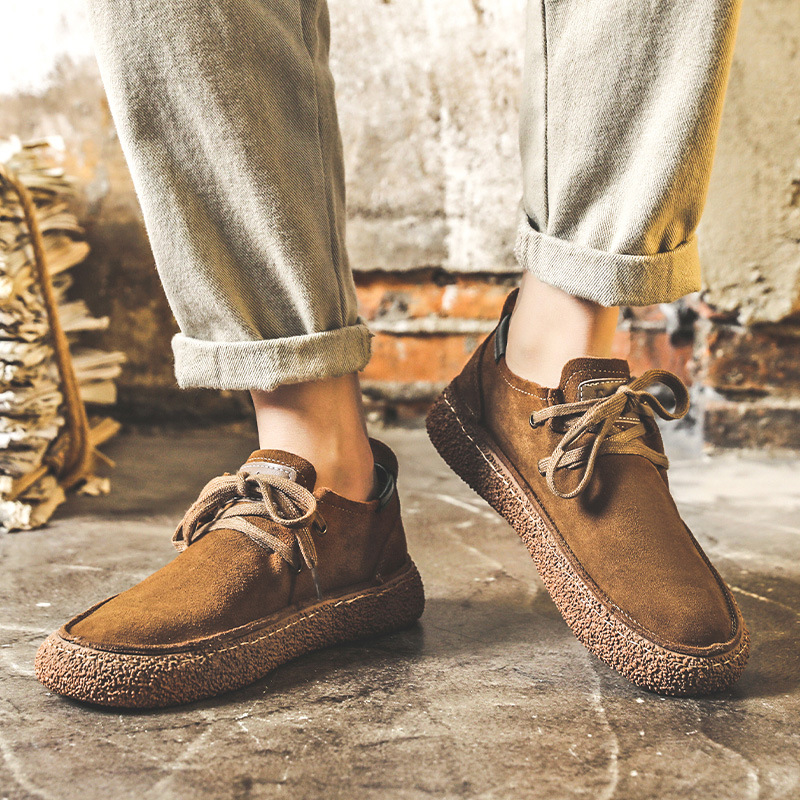 2023 Spring New Vintage board shoes men's shoes frosted cowhide non-slip flat outdoor sports casual shoes